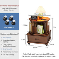2-3 Tier Bookshelf Bookcase with a Drawer Bedside Spin Rotating Bookshelf with Wheels Book Storage Organizer for Bedroom Living Room Home Decoration Tool
