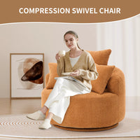 Oversized Crochet Yarn 360° swivel Barrel Chair with Pillow, AccentRound Single-seat Upholstered Sofa chair with 3 Pillow