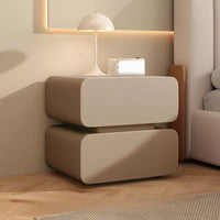 Leather Bedside Table, Modern Minimalist Bedside Table,Nightstand with 2 Drawers, Wood Bedside Table, Bedroom Bedside Table