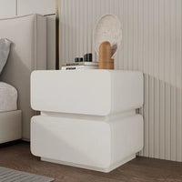 Leather Bedside Table, Modern Minimalist Bedside Table,Nightstand with 2 Drawers, Wood Bedside Table, Bedroom Bedside Table