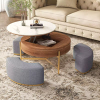 Lift-Top Extendable Frame Coffee Table With 3 Stools