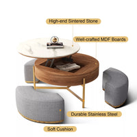 Lift-Top Extendable Frame Coffee Table With 3 Stools