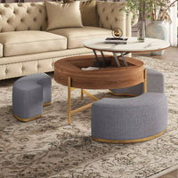 Lift-Top Extendable Frame Coffee Table With 3 Stools