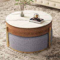 Lift-Top Extendable Frame Coffee Table With 3 Stools