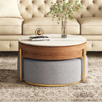 Lift-Top Extendable Frame Coffee Table With 3 Stools