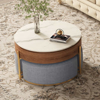 Lift-Top Extendable Frame Coffee Table With 3 Stools