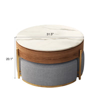 Lift-Top Extendable Frame Coffee Table With 3 Stools