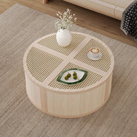 Round to Square Block Modular Coffee Table, Rattan Coffee Table with Storage 4 Pieces, Light Natural
