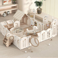 Foldable Infant Play Yard with House Baby Playpen and Matching Toys | Star-Moon