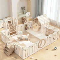 Foldable Infant Play Yard with House Baby Playpen and Matching Toys | Star-Moon