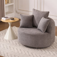 Oversized Crochet Yarn 360° swivel Barrel Chair with Pillow, AccentRound Single-seat Upholstered Sofa chair with 3 Pillow