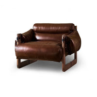 Single Leather Sofa Leisure Chair Solid Wood Design Home Balcony Recliner