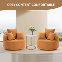 Oversized Crochet Yarn 360° swivel Barrel Chair with Pillow, AccentRound Single-seat Upholstered Sofa chair with 3 Pillow
