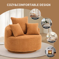 Oversized Crochet Yarn 360° swivel Barrel Chair with Pillow, AccentRound Single-seat Upholstered Sofa chair with 3 Pillow