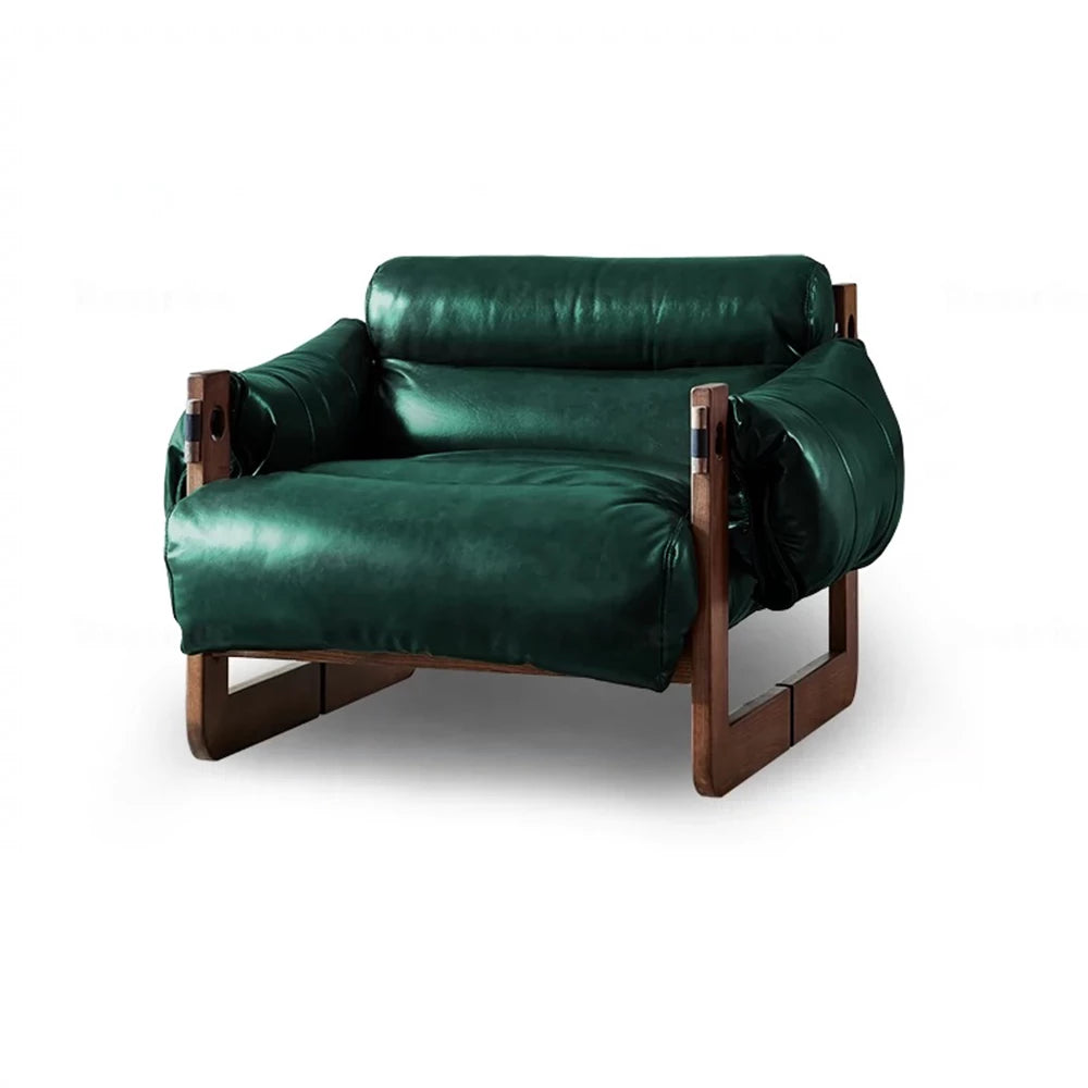 Single Leather Sofa Leisure Chair Solid Wood Design Home Balcony Recliner