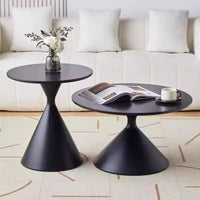 50+70cm Round Coffee Table Set of 2, Modern Cream Style Coffee Tables, Solid Wood Accent Tables for Living Room, Easy Assembly