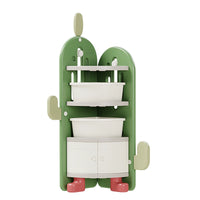 Kids Cactus Corner Bookshelf – Multi-Layer Storage with 3 Bins & Dustproof Bottom Cabinet