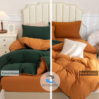 Pure Era - Jersey Duvet Cover Set - Reversible Solid Forest Green& Burnt Orange