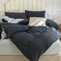 Pure Era - Jersey Duvet Cover Set - Reversible Heathered Charcoal Gray& Gray