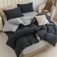 Pure Era - Jersey Duvet Cover Set - Reversible Heathered Charcoal Gray& Gray