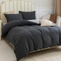 Pure Era - Jersey Duvet Cover Set - Reversible Heathered Charcoal Gray& Gray