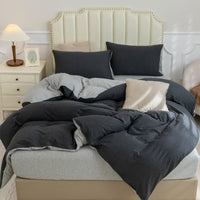 Pure Era - Jersey Duvet Cover Set - Reversible Heathered Charcoal Gray& Gray