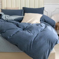 Pure Era - Jersey Duvet Cover Set - Reversible Heathered Navy& Blueish Gray