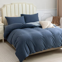 Pure Era - Jersey Duvet Cover Set - Reversible Heathered Navy& Blueish Gray