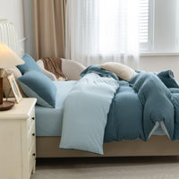 Pure Era - Jersey Duvet Cover Set - Reversible Solid Cerulean Blue& Light Blue