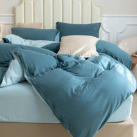 Pure Era - Jersey Duvet Cover Set - Reversible Solid Cerulean Blue& Light Blue