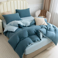 Pure Era - Jersey Duvet Cover Set - Reversible Solid Cerulean Blue& Light Blue