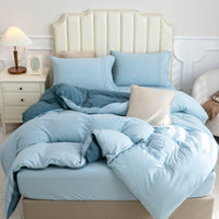 Pure Era - Jersey Duvet Cover Set - Reversible Solid Cerulean Blue& Light Blue