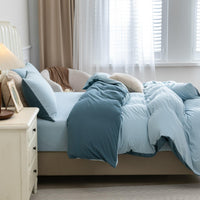 Pure Era - Jersey Duvet Cover Set - Reversible Solid Cerulean Blue& Light Blue