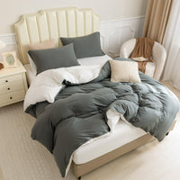 Pure Era - Jersey Duvet Cover Set - Reversible Solid Dark Gray& Off White