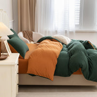 Pure Era - Jersey Duvet Cover Set - Reversible Solid Forest Green& Burnt Orange