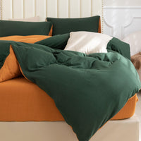 Pure Era - Jersey Duvet Cover Set - Reversible Solid Forest Green& Burnt Orange