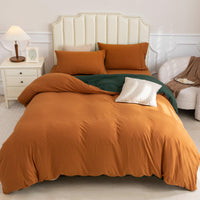 Pure Era - Jersey Duvet Cover Set - Reversible Solid Forest Green& Burnt Orange