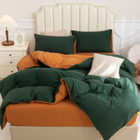 Pure Era - Jersey Duvet Cover Set - Reversible Solid Forest Green& Burnt Orange