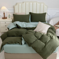 Pure Era - Jersey Duvet Cover Set - Reversible Solid Olive Green/Sage Green