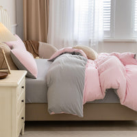 Pure Era - Jersey Duvet Cover Set - Reversible Solid Pink& Gray