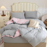 Pure Era - Jersey Duvet Cover Set - Reversible Solid Pink& Gray