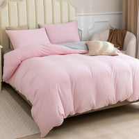 Pure Era - Jersey Duvet Cover Set - Reversible Solid Pink& Gray