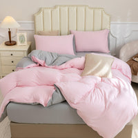 Pure Era - Jersey Duvet Cover Set - Reversible Solid Pink& Gray