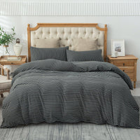 Pure Era -Jersey Duvet Cover Set - Reversible Striped Black& White Pinstripe