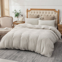 Pure Era - Jersey Duvet Cover Set - Reversible Striped Gray& White Stripe