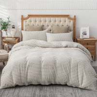 Pure Era - Jersey Duvet Cover Set - Reversible Striped Gray& White Stripe