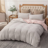 Pure Era - Jersey Duvet Cover Set - Reversible Striped Pink& Gray