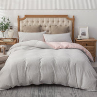 Pure Era - Jersey Duvet Cover Set - Reversible Striped Pink& Gray