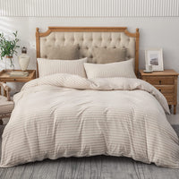 Pure Era - Jersey Duvet Cover Set - Striped Beige