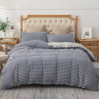 Pure Era - Jersey Duvet Cover Set - Striped Blue Gray